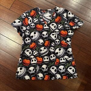 DISNEY Women Scrub Med Top Jack Skellington Nightmare Before Christmas Halloween